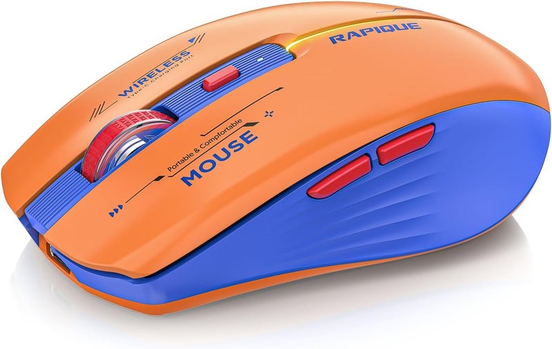 RAPIQUE Bluetooth Wireless Mouse - (BT1/BT2+USB Receiver) Dual Mode, Rechargeable, Quiet Click, Multi-Device Compatibility for Laptop, Computer, MacBook, Tablet (Blue and Orange) - Image 1